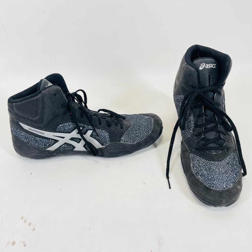 Asics Snapdown 2 Wrestling Shoes Mens 10.5 Black Grey Silver 1081A027 High Top